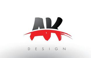 letras del logotipo del pincel ak ak con frente de pincel swoosh rojo y negro vector