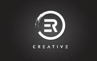 ER Circular Letter Logo with Circle Brush Design and Black Background. vector