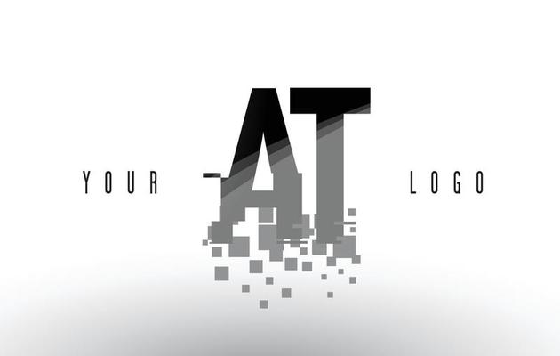 AT A T Pixel Letter Logo with Digital Shattered Black Squares