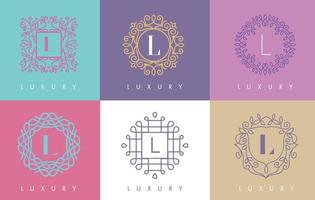 L Letter Pastel Floral Monogram Lines Logo Design. vector