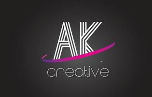 Logotipo de letra ak ak con diseño de líneas y swoosh morado. vector