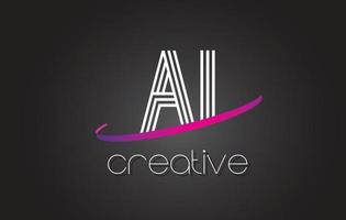 AI A I Letter Logo with Lines Design And Purple Swoosh. vector