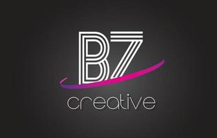 Logotipo de letra bz bz con diseño de líneas y swoosh morado. vector