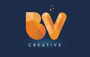 BV Letter With Origami Triangles Logo. Creative Yellow Orange Origami Design. vector