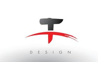 T Brush Logo Letters with Red and Black Swoosh Brush Front vector