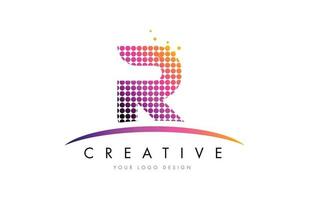 R Letter Logo Design with Magenta Dots and Swoosh vector