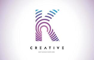 K Lines Warp Logo Design. Letter Icon Made with Purple Circular Lines. vector