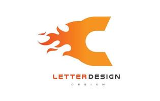 C Letter Flame Logo Design. Fire Logo Lettering Concept. vector