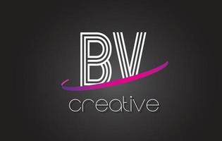 Logotipo de letra bv bv con diseño de líneas y swoosh morado. vector