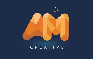 AM Letter With Origami Triangles Logo. Creative Yellow Orange Origami Design. vector