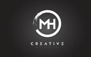 MH Circular Letter Logo with Circle Brush Design and Black Background. vector