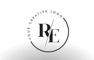 Diseño de logotipo de letra re serif con corte cruzado creativo. vector
