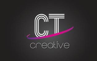 CT C T Letter Logo with Lines Design And Purple Swoosh. vector