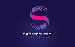 S Initial Letter Logo Design with Digital Pixels in Blue Purple Colors. vector