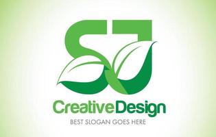 SJ Green Leaf Letter Design Logo. Eco Bio Leaf Letter Icon Illustration Logo. vector