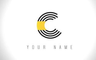 C Black Lines Letter Logo. Creative Line Letters Vector Template.