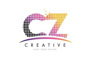 CZ C Z Letter Logo Design with Magenta Dots and Swoosh vector