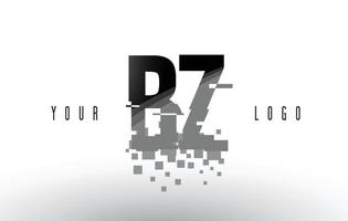 Logotipo de letra bz bz pixel con cuadrados negros rotos digitales vector