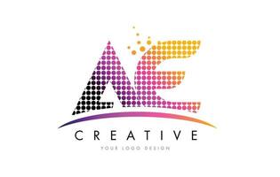 AE A D Letter Logo Design with Magenta Dots and Swoosh vector
