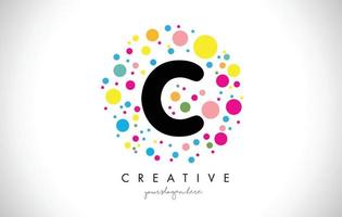 Diseño de logotipo letra c burbuja puntos con burbujas de colores creativas. vector