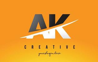 ak ak carta diseño de logotipo moderno con fondo amarillo y swoosh. vector