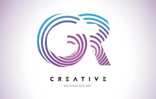 GR Lines Warp Logo Design. Letter Icon Made with Purple Circular Lines. vector