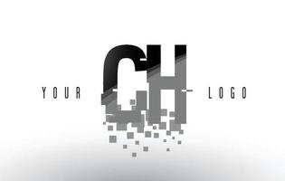 CH C H Pixel Letter Logo with Digital Shattered Black Squares