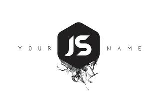 Diseño de logotipo de letra js con derrame de tinta negra vector