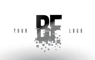 Logotipo de letra bf bf pixel con cuadrados negros rotos digitales vector