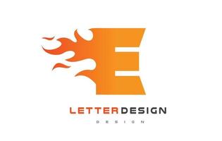 E Letter Flame Logo Design. Fire Logo Lettering Concept. vector