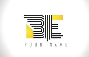 BE Black Lines Letter Logo. Creative Line Letters Vector Template.