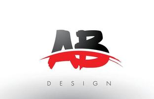 letras del logotipo del cepillo ab ab con frente de cepillo swoosh rojo y negro vector