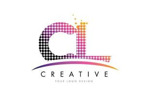 Diseño de logotipo cl cl carta con puntos magentas y swoosh vector