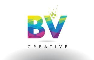 BV B V Colorful Letter Origami Triangles Design Vector. vector