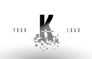 K Pixel Letter Logo with Digital Shattered Black Squares
