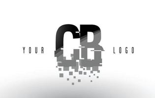 Logotipo de letra cb cb pixel con cuadrados negros rotos digitales vector