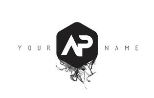 AP Letter Logo Design with Black Ink Spill vector