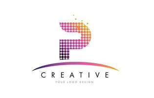 P Letter Logo Design with Magenta Dots and Swoosh vector