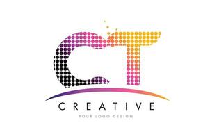 CT C T Letter Logo Design with Magenta Dots and Swoosh vector