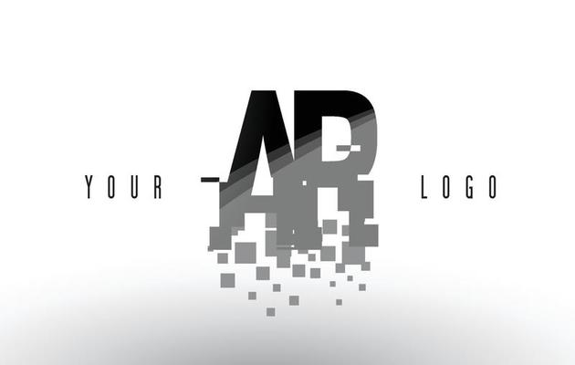 AR A R Pixel Letter Logo with Digital Shattered Black Squares