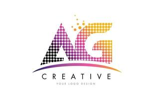 AG A G Letter Logo Design with Magenta Dots and Swoosh vector