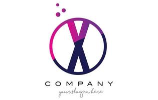 X Circle Letter Logo Design with Purple Dots Bubbles vector