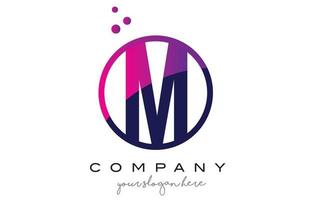 M Circle Letter Logo Design with Purple Dots Bubbles vector