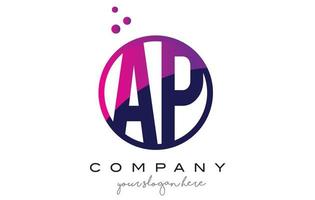 AP A P Circle Letter Logo Design with Purple Dots Bubbles vector