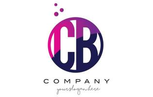 Diseño de logotipo de letra cb cb círculo con burbujas de puntos púrpuras vector
