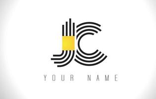 JC Black Lines Letter Logo. Creative Line Letters Vector Template.