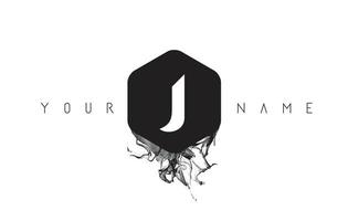 J Letter Logo Design with Black Ink Spill vector