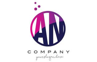 AN A N Circle Letter Logo Design with Purple Dots Bubbles vector