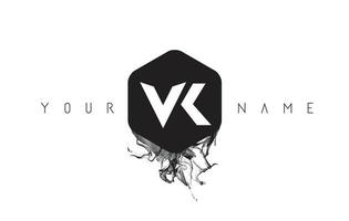 Diseño de logotipo de letra vk con derrame de tinta negra. vector