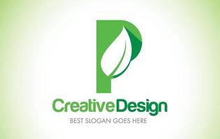 p logo de diseño de letra de hoja verde. eco bio hoja carta icono ilustración logo. vector